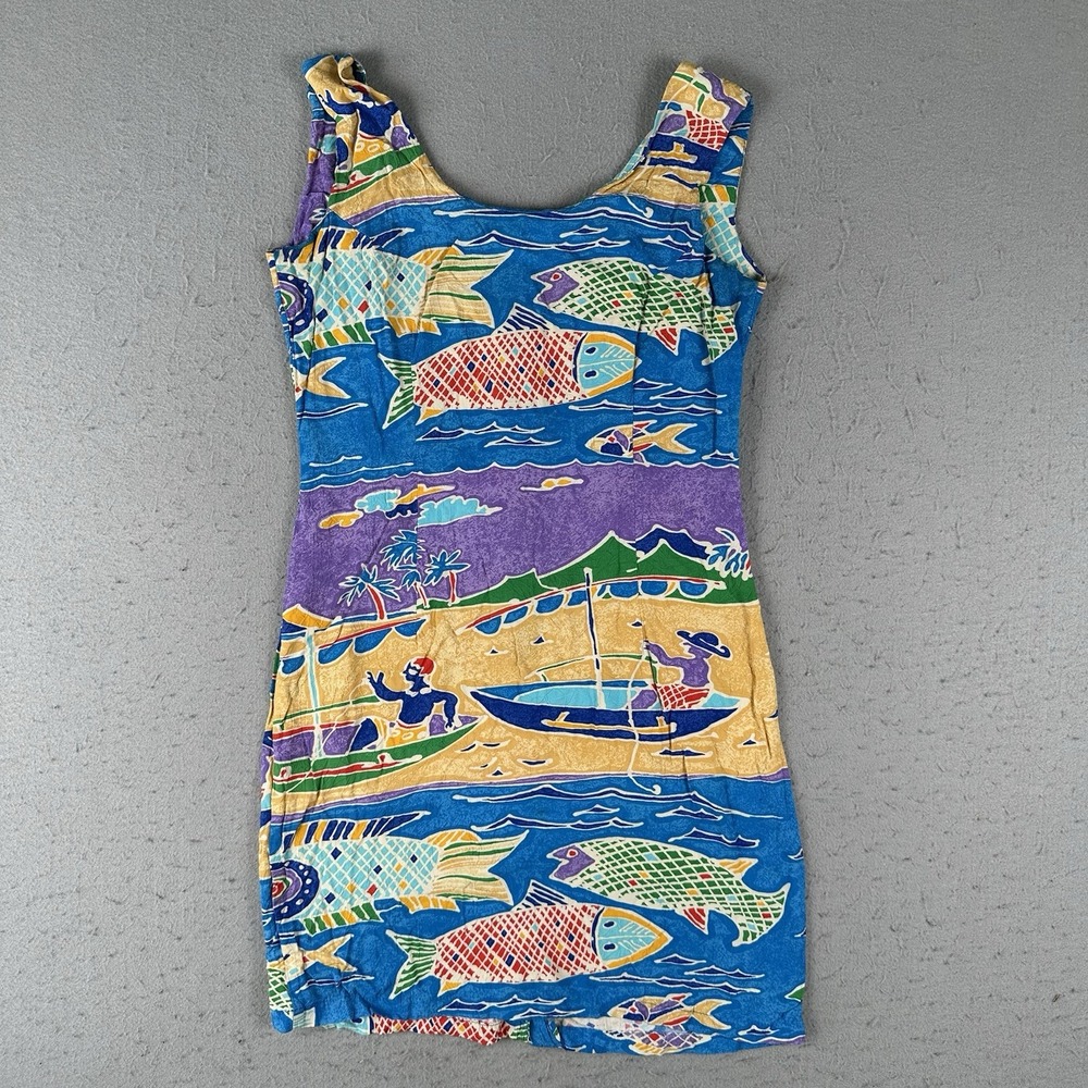 Vintage 90s Jams World Dress Women's 11 Tropical Fish Beach Travel Mini